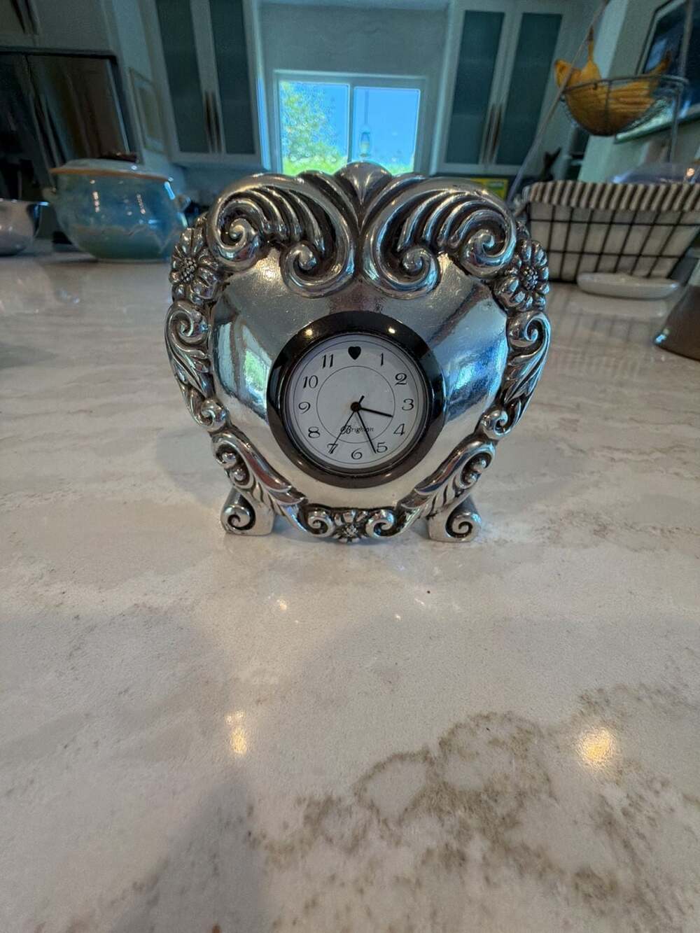 Brighton Vintage Heart-Shaped Silver-Tone Desk Clock